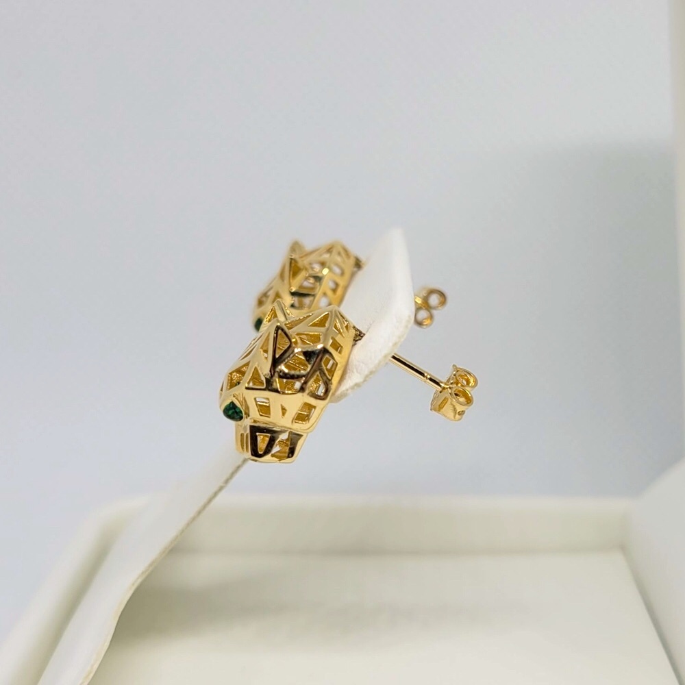 18K Solid Gold Panther Stud Earrings - Picture 4 of 12